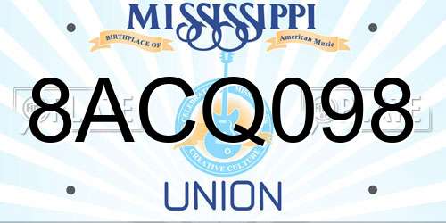 8ACQ098 Mississippi License Plate