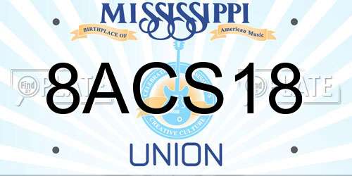 8ACS18 Mississippi License Plate