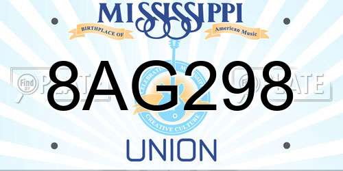 8AG298 Mississippi License Plate
