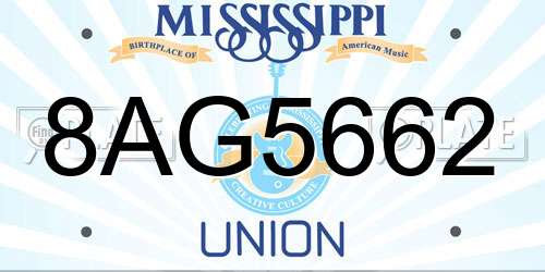 8AG5662 Mississippi License Plate