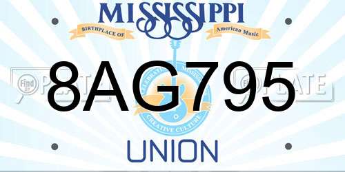8AG795 Mississippi License Plate