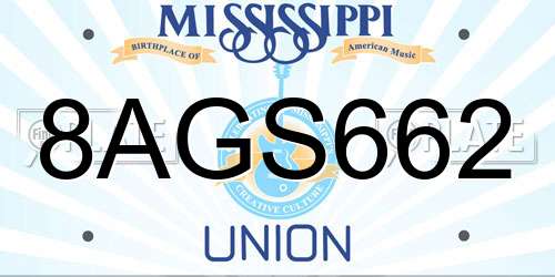 8AGS662 Mississippi License Plate