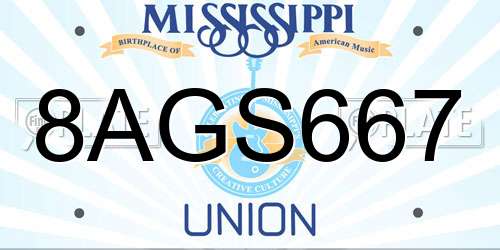 8AGS667 Mississippi License Plate
