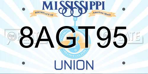 8AGT95 Mississippi License Plate