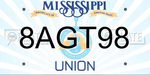 8AGT98 Mississippi License Plate