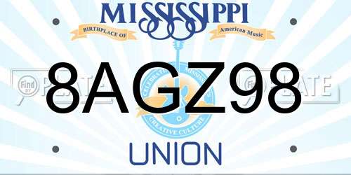 8AGZ98 Mississippi License Plate