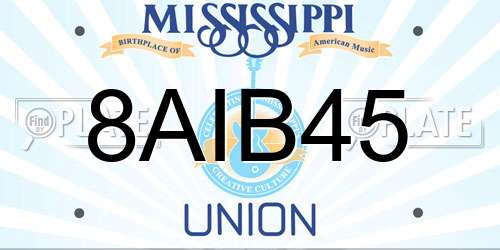 8AIB45 Mississippi License Plate