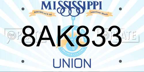 8AK833 Mississippi License Plate