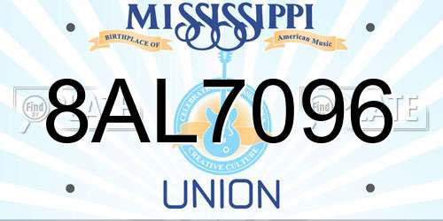 8AL7096 Mississippi License Plate