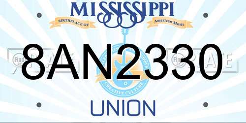 8AN2330 Mississippi License Plate