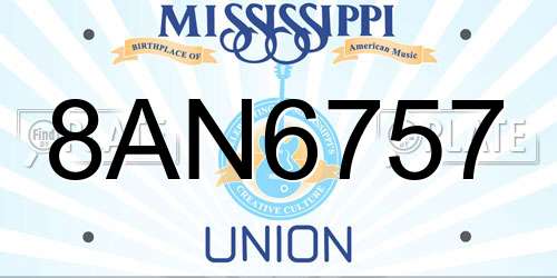 8AN6757 Mississippi License Plate