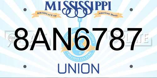 8AN6787 Mississippi License Plate