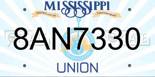 8AN7330 Mississippi License Plate