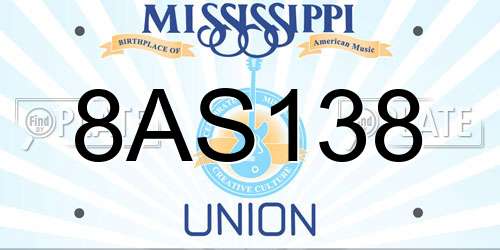8AS138 Mississippi License Plate