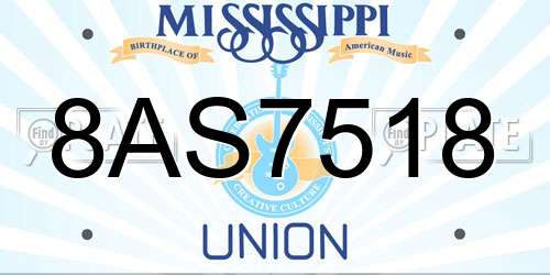 8AS7518 Mississippi License Plate