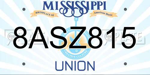 8ASZ815 Mississippi License Plate
