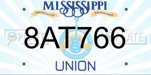 8AT766 Mississippi License Plate