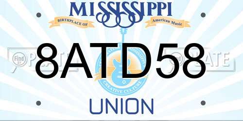 8ATD58 Mississippi License Plate