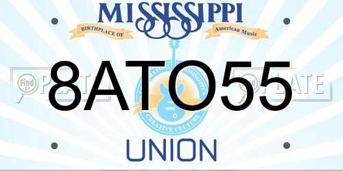 8ATO55 Mississippi License Plate