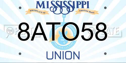 8ATO58 Mississippi License Plate