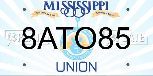 8ATO85 Mississippi License Plate