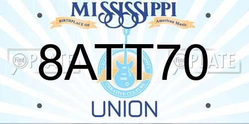 8ATT70 Mississippi License Plate