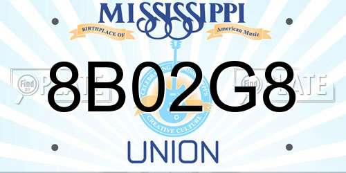 8B02G8 Mississippi License Plate