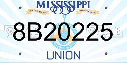 8B20225 Mississippi License Plate