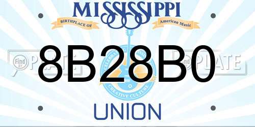 8B28B0 Mississippi License Plate