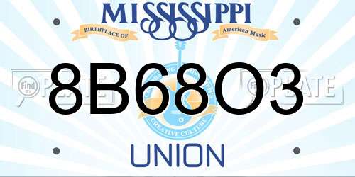 8B68O3 Mississippi License Plate
