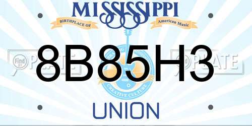 8B85H3 Mississippi License Plate