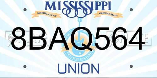 8BAQ564 Mississippi License Plate