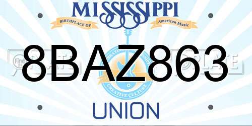 8BAZ863 Mississippi License Plate