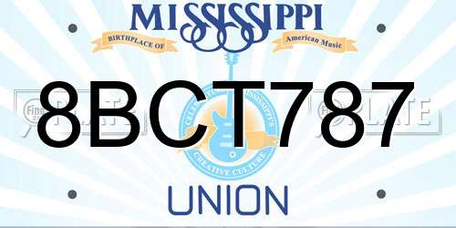8BCT787 Mississippi License Plate