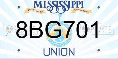 8BG701 Mississippi License Plate