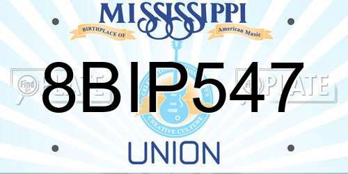 8BIP547 Mississippi License Plate