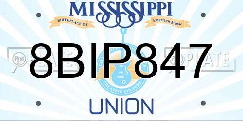 8BIP847 Mississippi License Plate