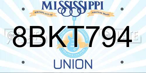 8BKT794 Mississippi License Plate