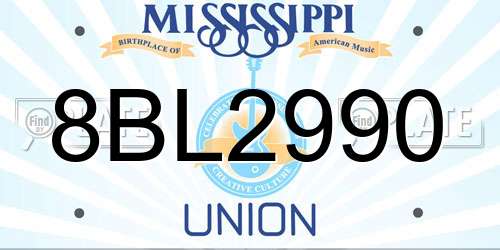 8BL2990 Mississippi License Plate