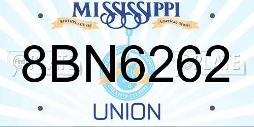 8BN6262 Mississippi License Plate