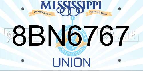 8BN6767 Mississippi License Plate