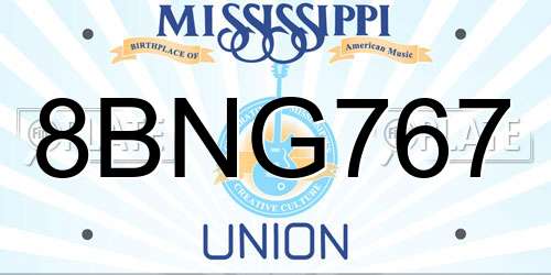 8BNG767 Mississippi License Plate
