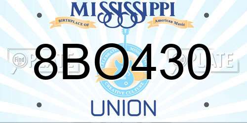8BO430 Mississippi License Plate