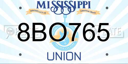 8BO765 Mississippi License Plate