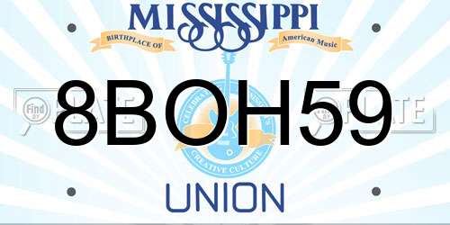 8BOH59 Mississippi License Plate