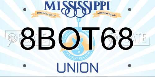 8BOT68 Mississippi License Plate