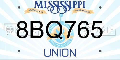 8BQ765 Mississippi License Plate