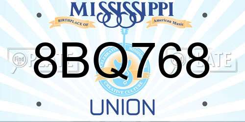 8BQ768 Mississippi License Plate