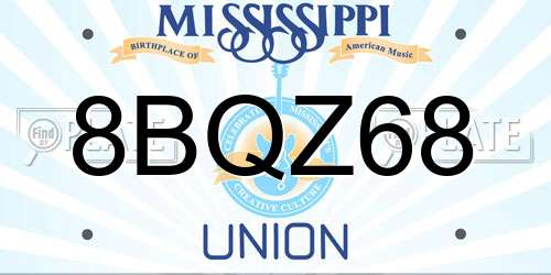 8BQZ68 Mississippi License Plate