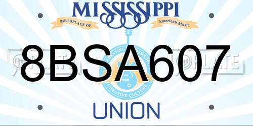 8BSA607 Mississippi License Plate